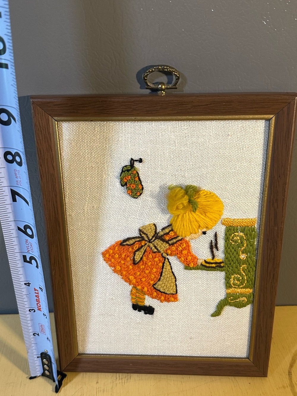 Vintage 70s Crewel Embroidery Wall Art Hand Stitched Retro Kitchen Decor - Picture 2 of 6